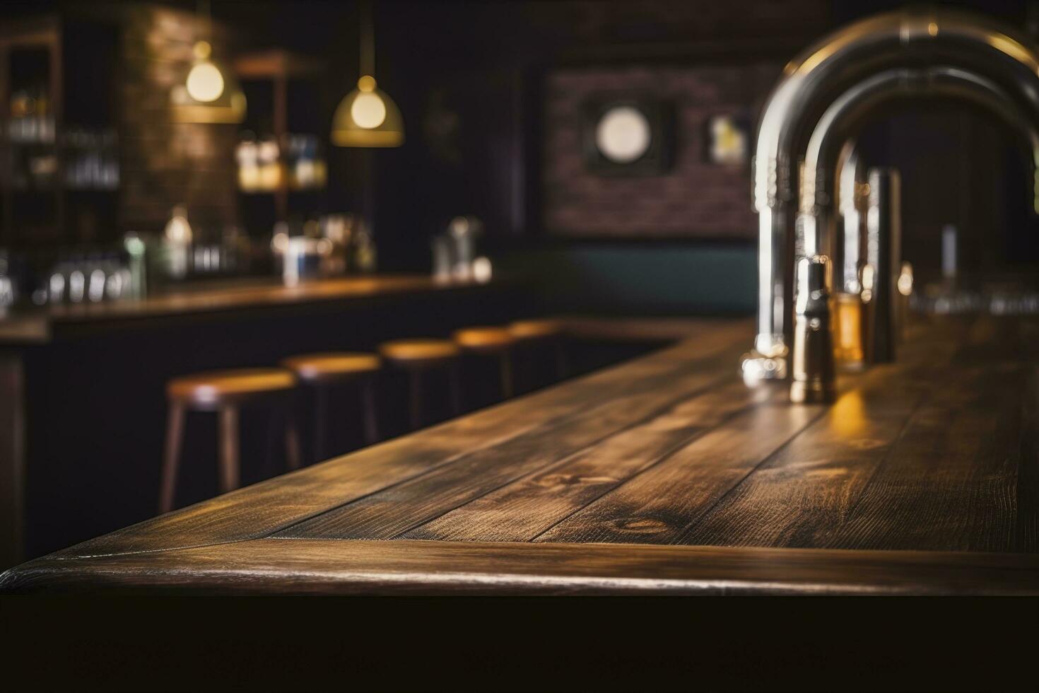 pub bar contatore con di legno tavolo sfondo, creare ai foto