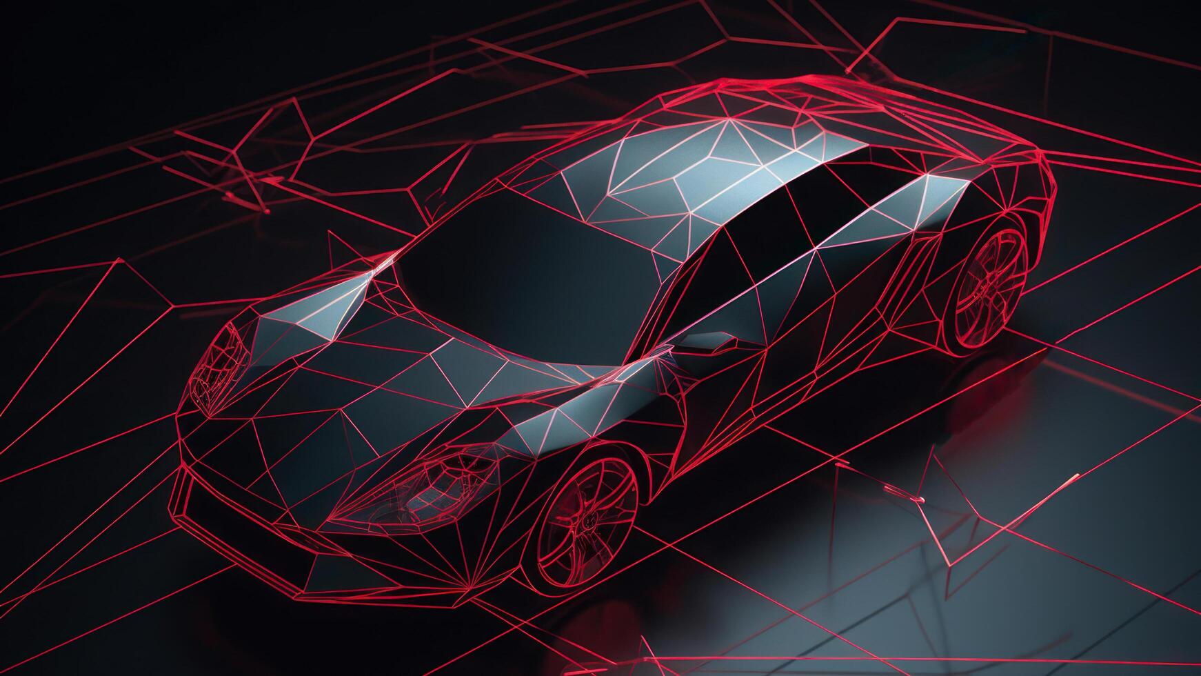 gli sport auto prototipo con rosso poligonale Linee generativo ai foto