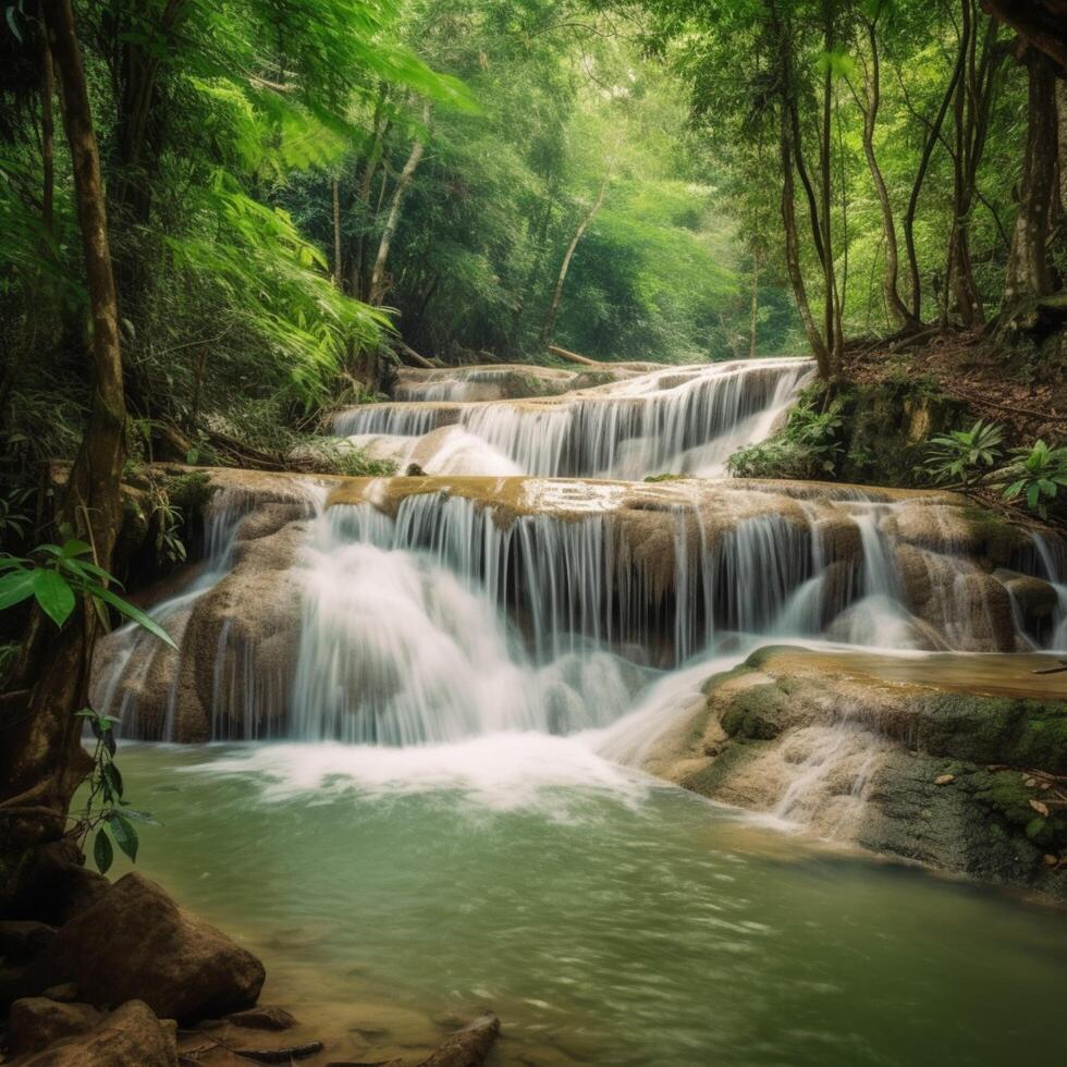 cascata nel giungla tropicale foresta ai generato foto