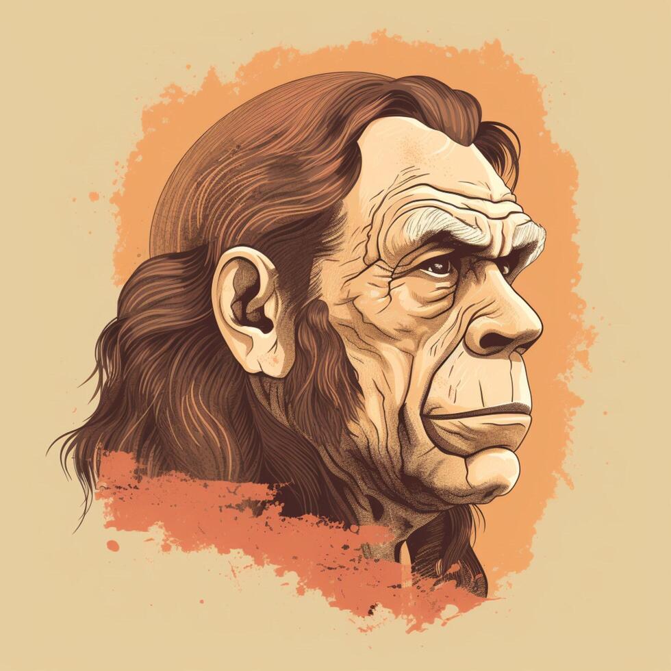 illustrazione ritratto di un' neandertaliano ai generato foto