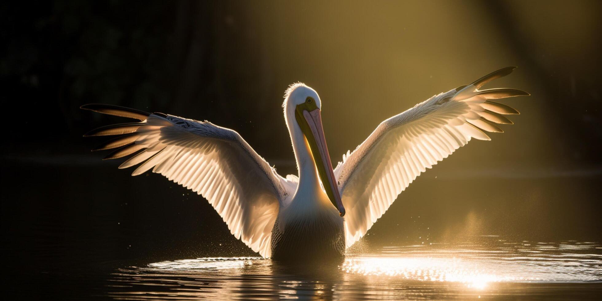 pellicano sta al di sopra di il acqua ai generato foto