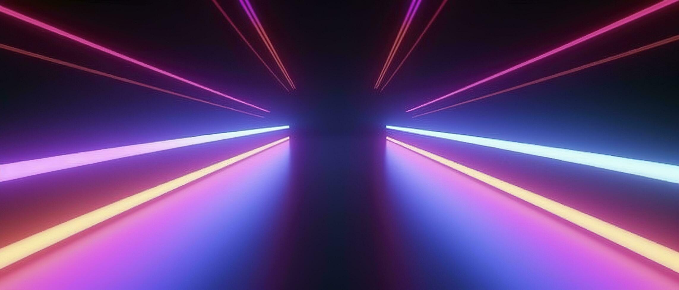 3d rendering, arrotondato rosa blu neon linee, raggiante nel il scuro. astratto minimalista geometrico sfondo. ultravioletto spettro. informatica spazio. futuristico sfondo, creare ai foto