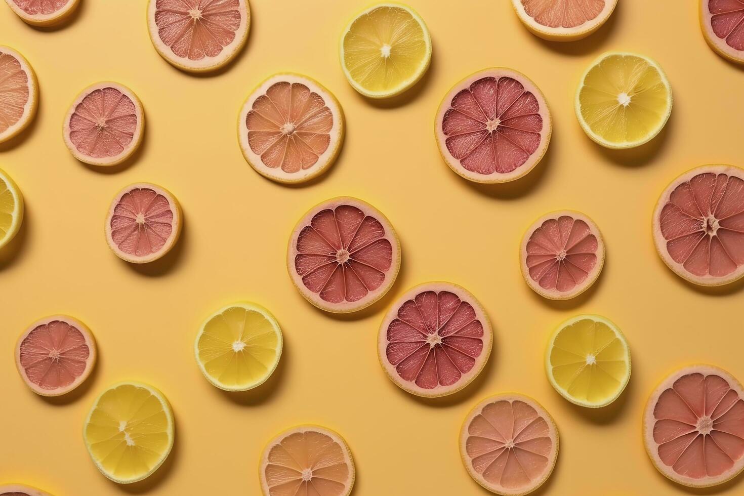 uniforme modello di secco Limone fette con ombra su un' rosa sfondo. piatto posizione, creare ai foto