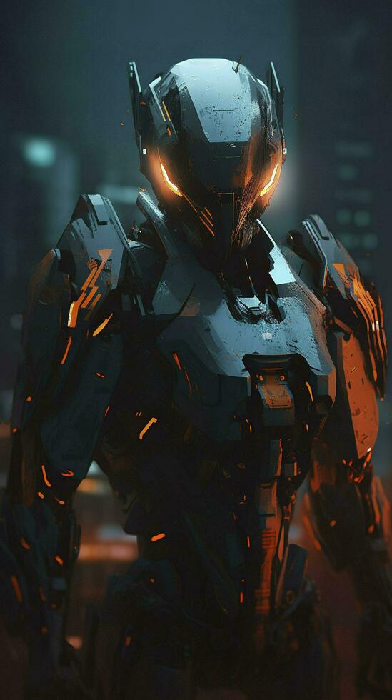 un' robot blindato con arancia e nero luci, nel il stile di anime arte, wow, acuto linee, 8 mila risoluzione, il nuovo fauves, esagerato pose, creare ai foto