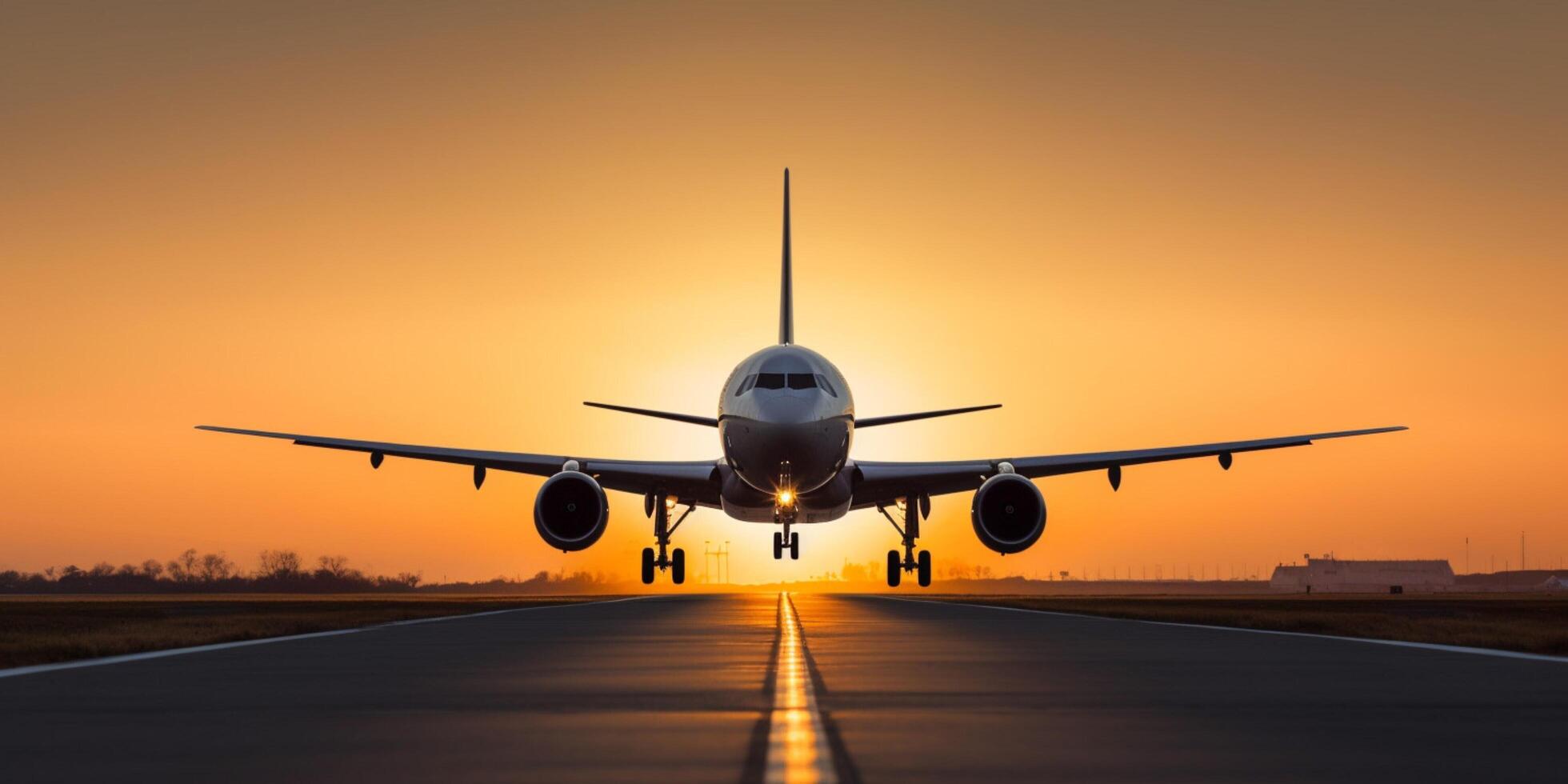 aereo è di per decollare a partire dal pista di decollo ai generato foto