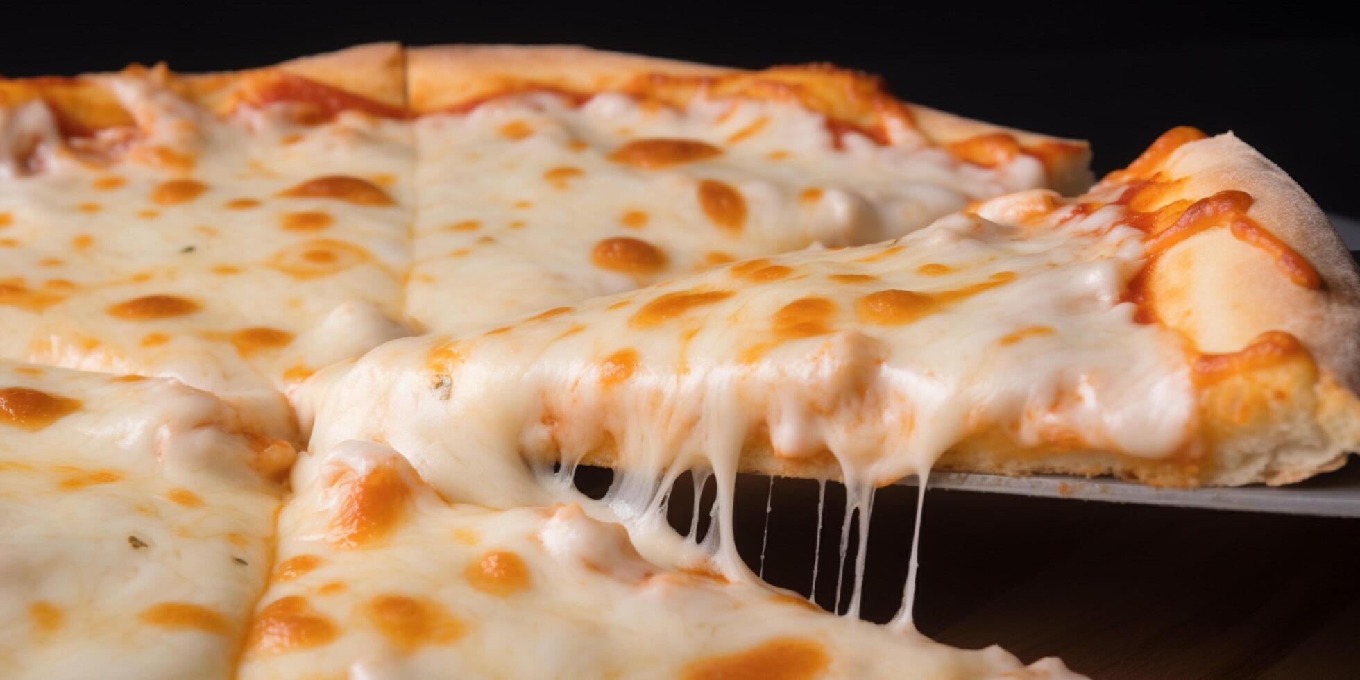 avvicinamento Pizza con formaggio fuso ai generato foto