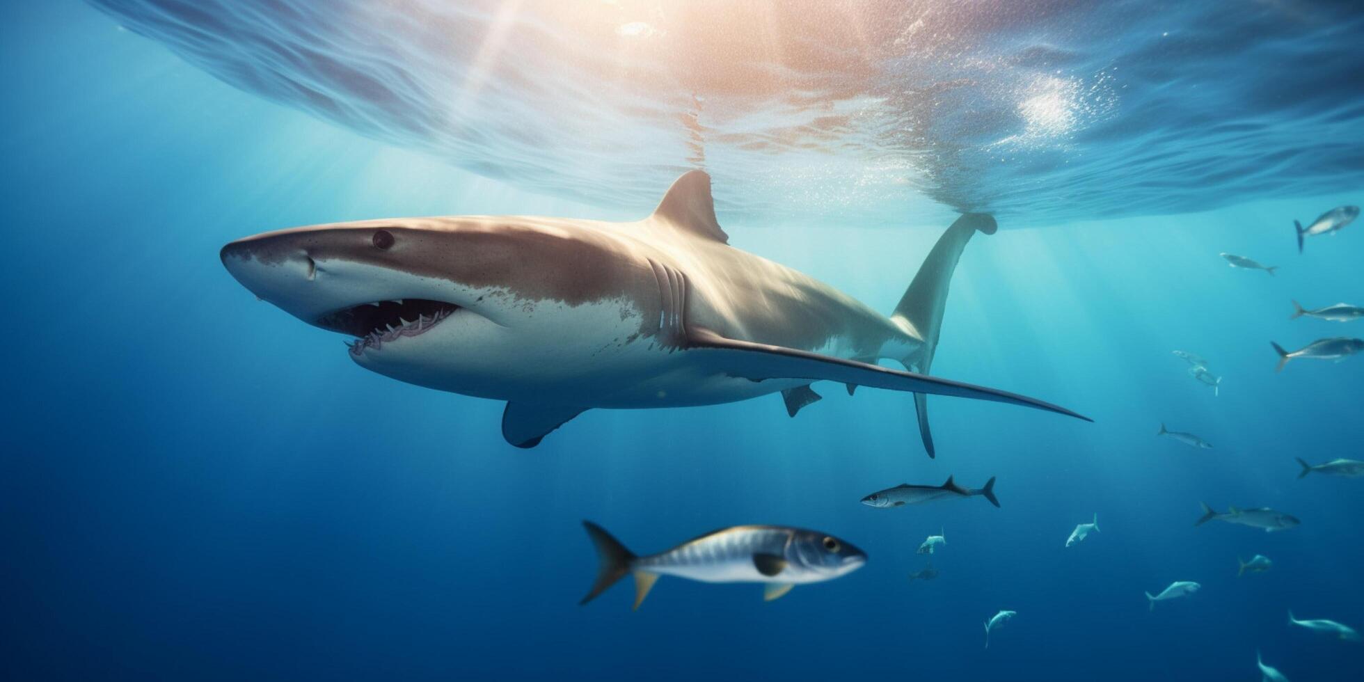 squalo e Pesci nel il oceano ai generato foto