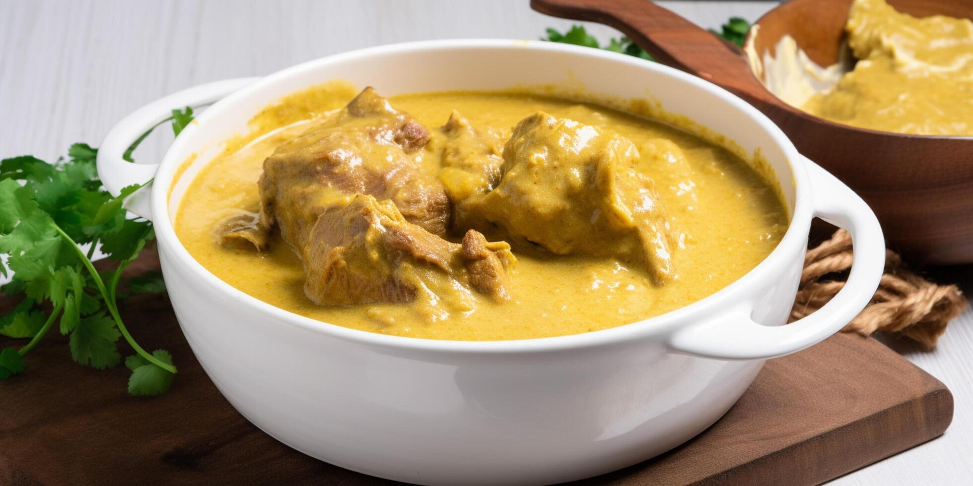ciotola di sostanzioso cremoso jamaic0an cibo nel curry ai generato foto