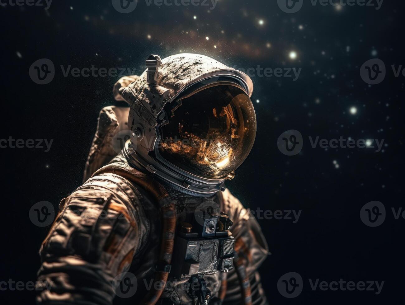 astronauta nel tuta spaziale contro il sfondo di il notte cielo creato con generativo ai tecnologia foto