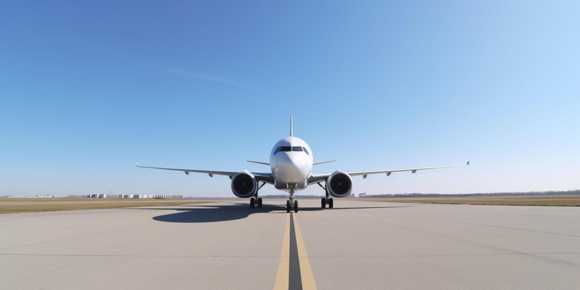 aereo su un' pista di decollo con cielo nel il sfondo ai generato foto