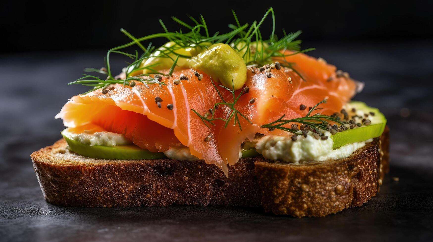 avocado e affumicato salmone crostini illustrazione ai generativo foto