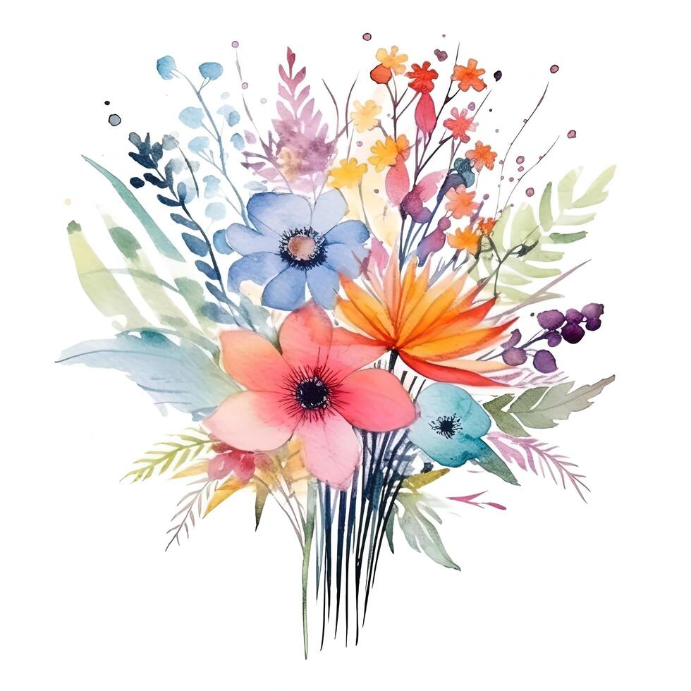 acquerello fiore mazzo. illustrazione ai generativo foto