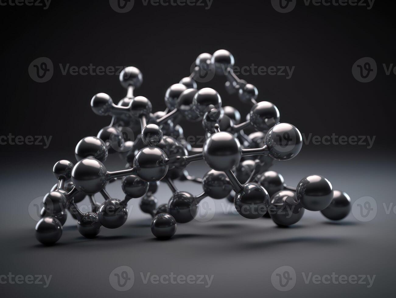 astratto molecola modello su buio sfondo creato con generativo ai tecnologia. foto