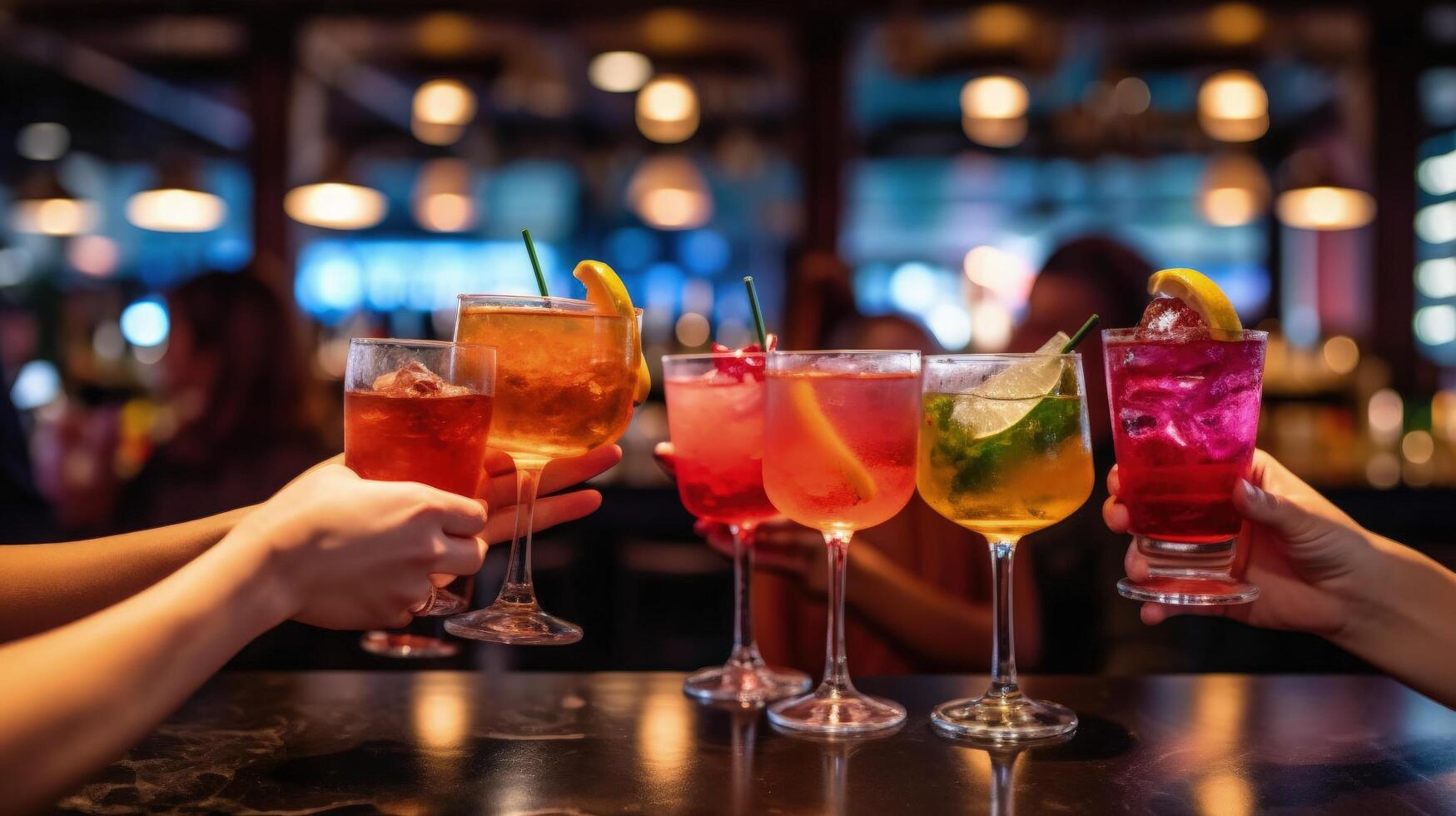 amici tostatura con cocktail nel bar illustrazione ai generativo foto