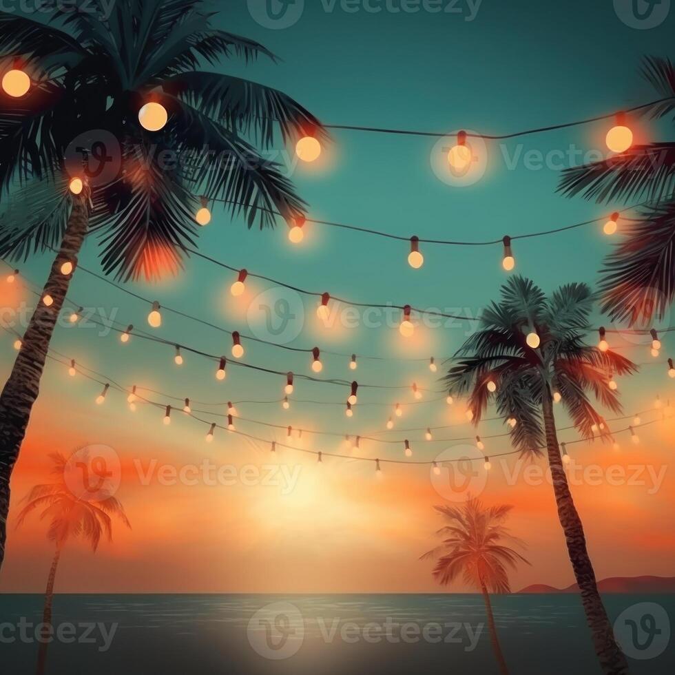 estate notte spiaggia festa sfondo. illustrazione ai generativo foto