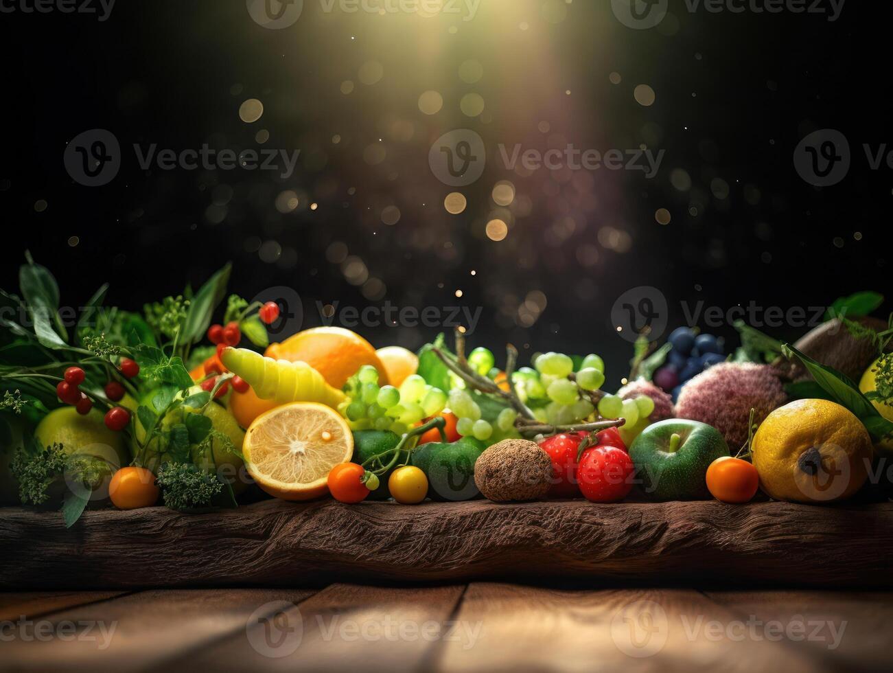 fresco frutta e verdure su di legno tavolo creato con generativo ai tecnologia foto
