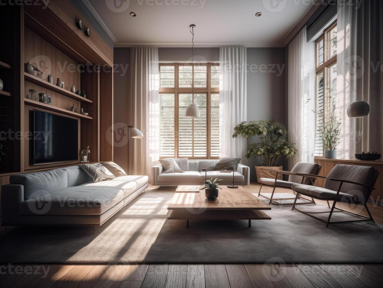 elegante composizione di accogliente vivente camera interno creato con generativo ai tecnologia. foto