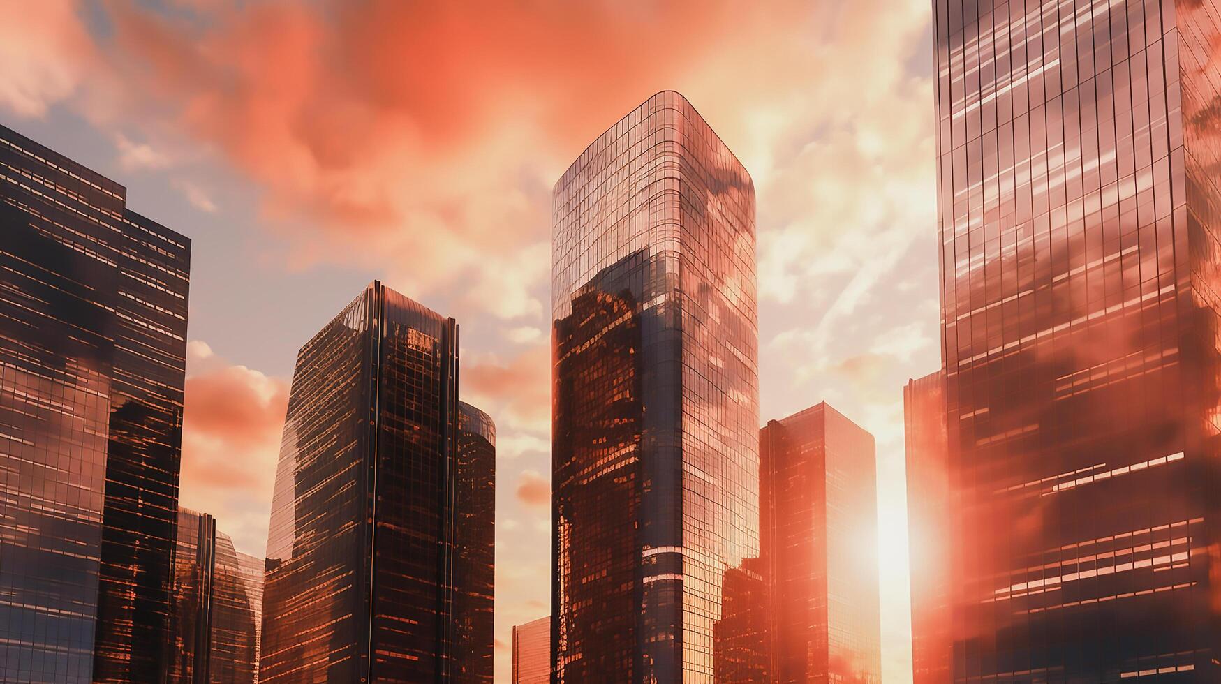 moderno grattacieli, attività commerciale ufficio edifici nel tramonto, ai generativo foto