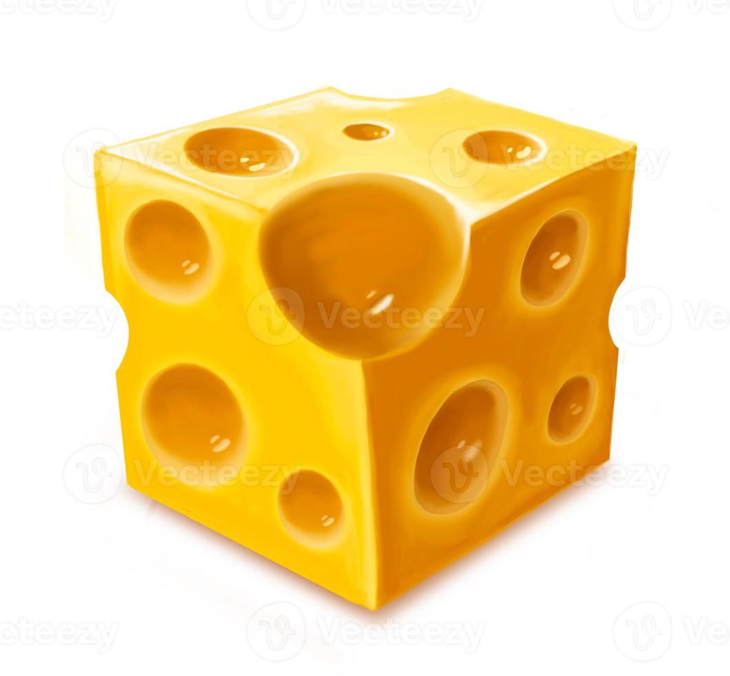 fetta quadrata di formaggio con grandi buchi foto