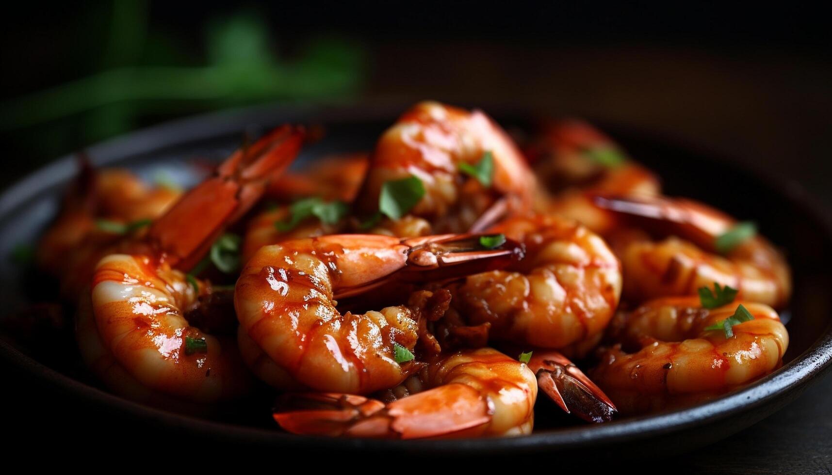 grigliato frutti di mare piatto con gambero, scampi, e salutare verdure generato di ai foto