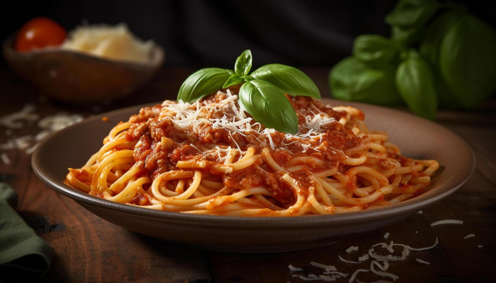 fresco linguine con salato bolognese salsa cibo generato di ai foto