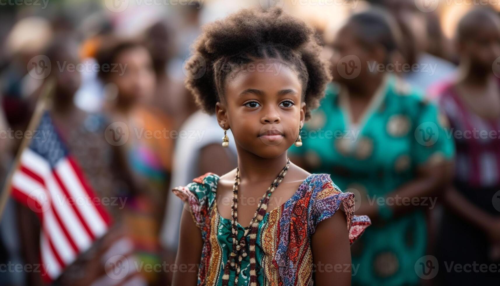 sorridente africano ragazze nel tradizionale capi di abbigliamento celebrare indigeno cultura all'aperto generato di ai foto