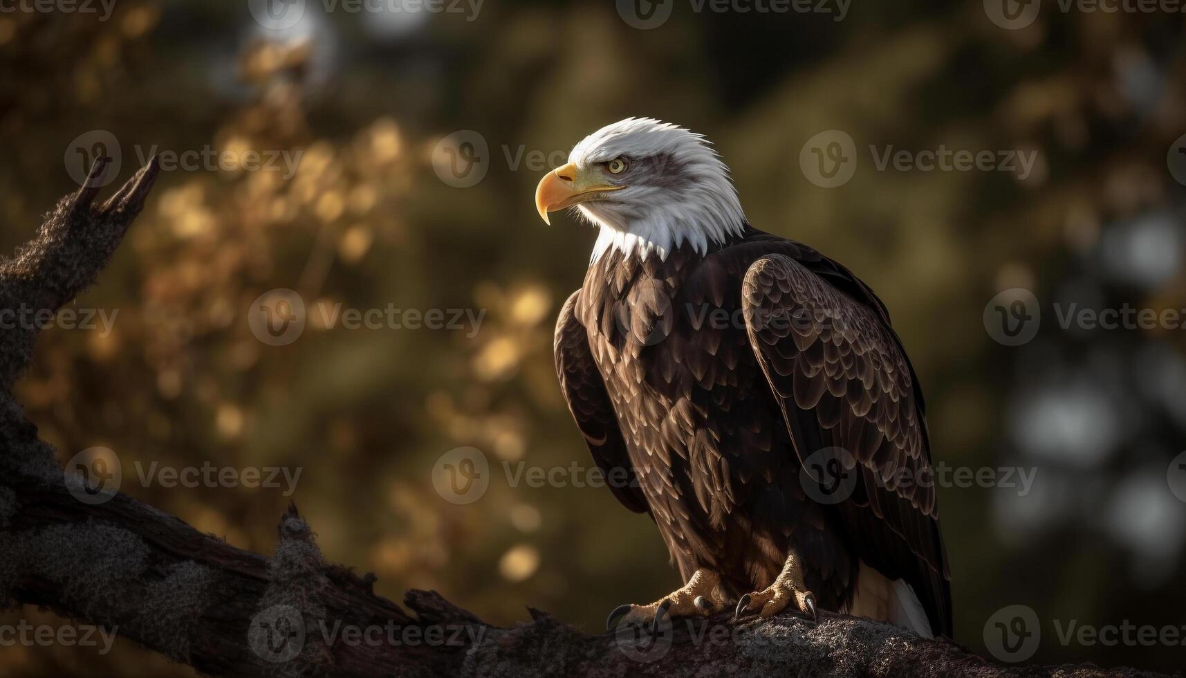 maestoso Calvo aquila perching su inverno ramo generativo ai foto