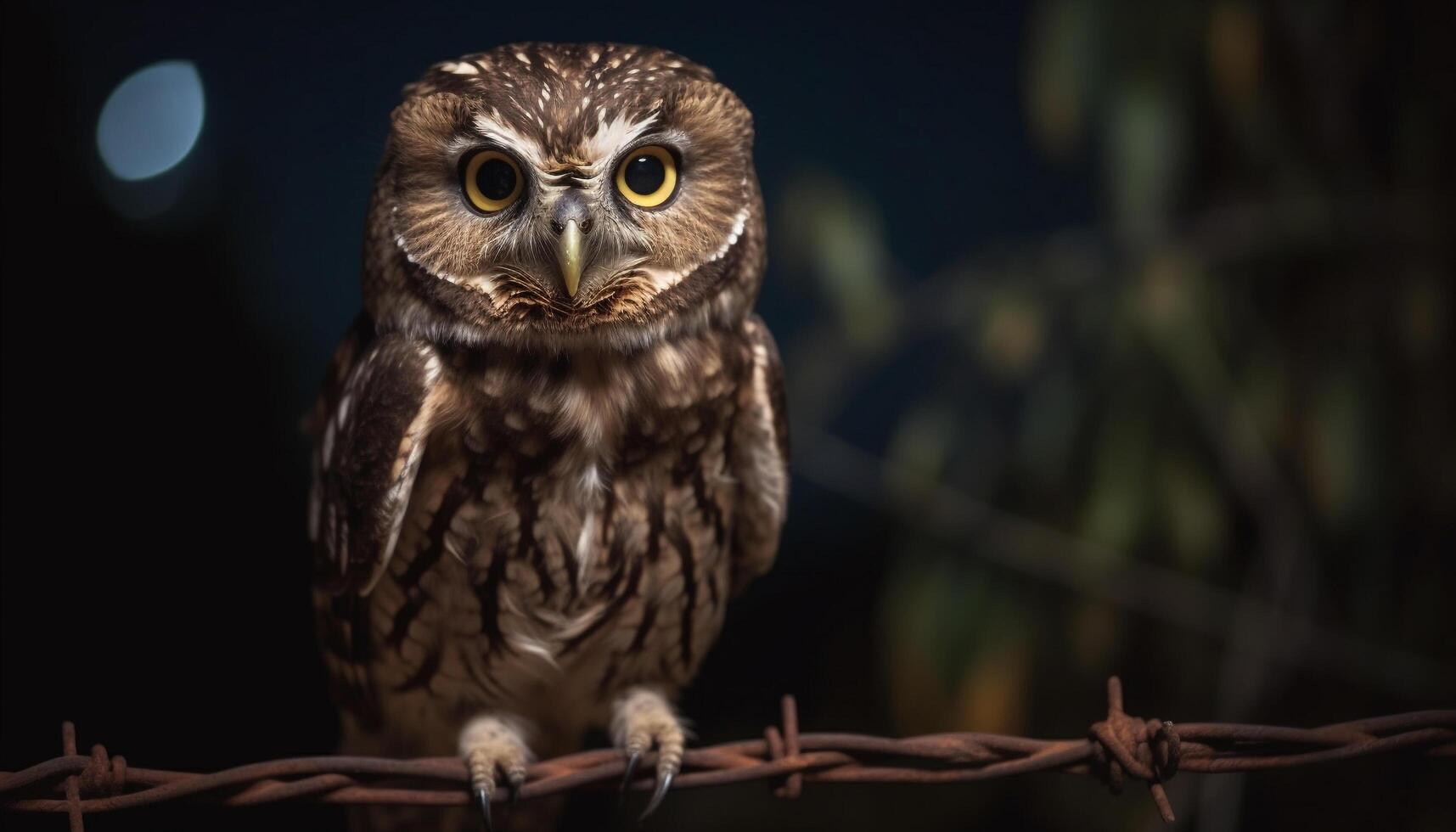 aquila gufo perching su ramo, fissando ferocemente generativo ai foto