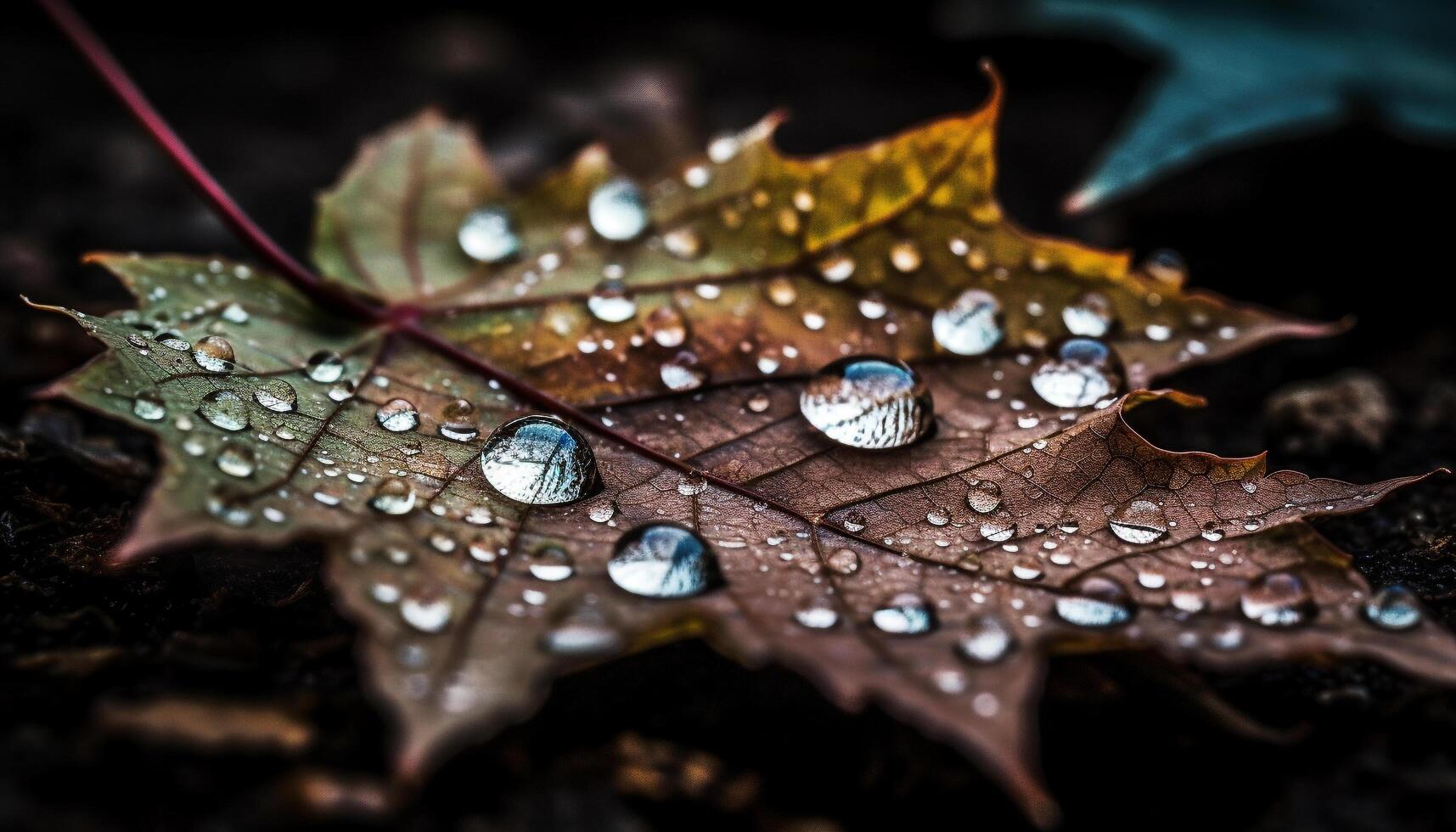 fresco verde foglia con goccia di pioggia su primo piano generativo ai foto