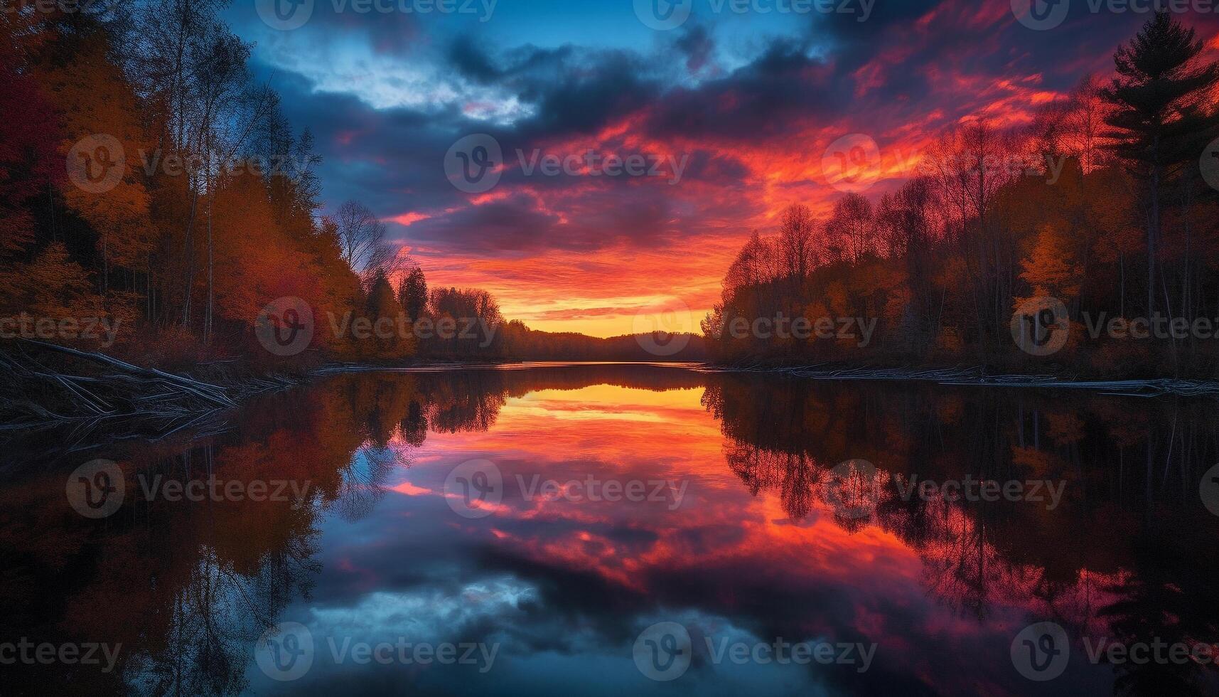 maestoso foresta sagome contro vivace tramonto cielo generato di ai foto