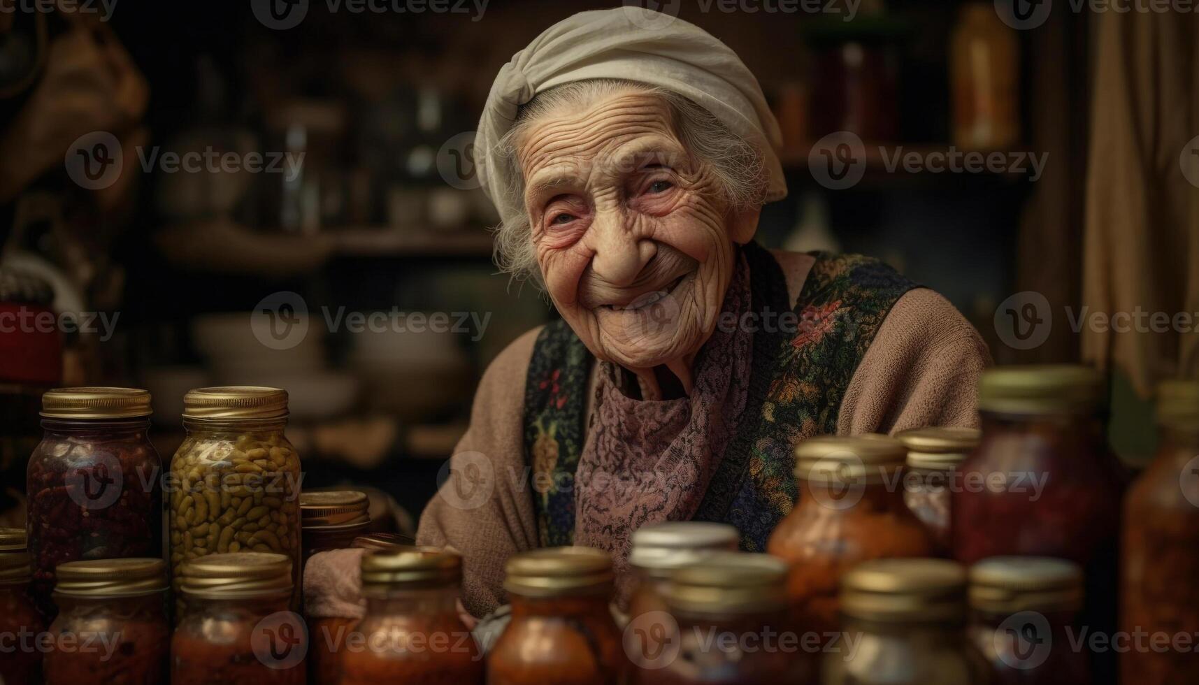sorridente anziano donna detiene fatti in casa ceramica vaso generato di ai foto