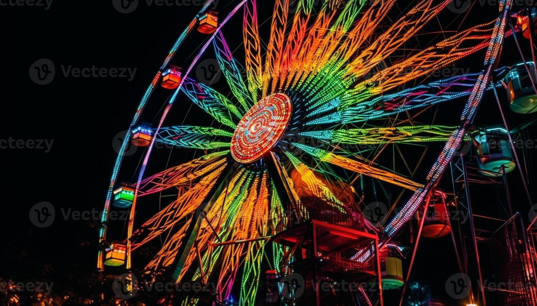 vivace colori Filatura nel illuminato divertimento parco cavalcata generato di ai foto