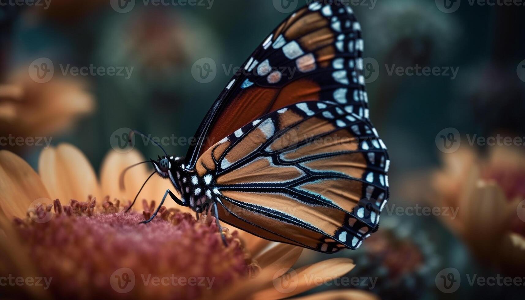 vivace monarca farfalla impollina giallo fiore all'aperto generato di ai foto