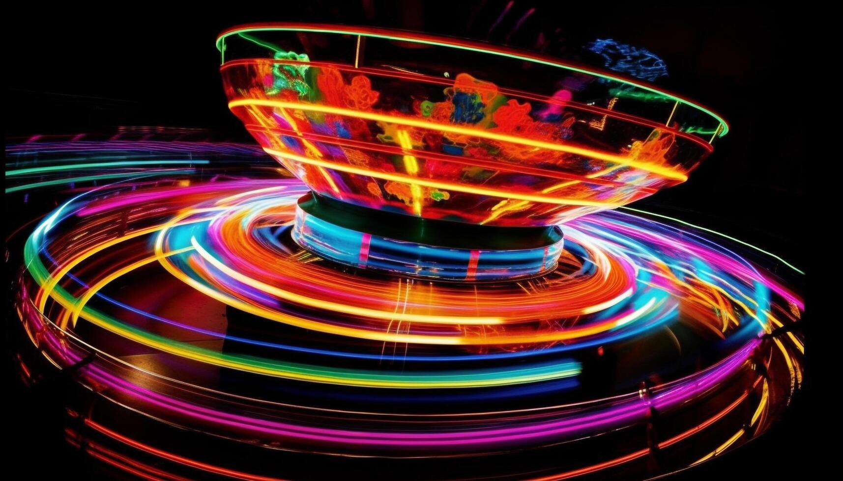 Filatura Multi colorato ruota si accende vivace vita notturna eccitazione generato di ai foto