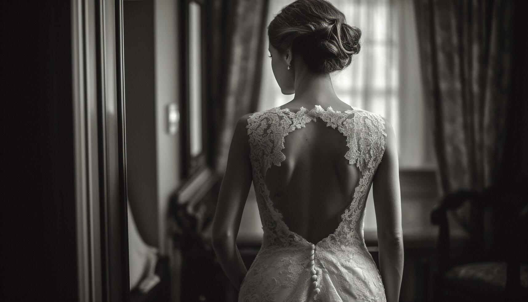 elegante sposa nel nero e bianca all'aperto generato di ai foto