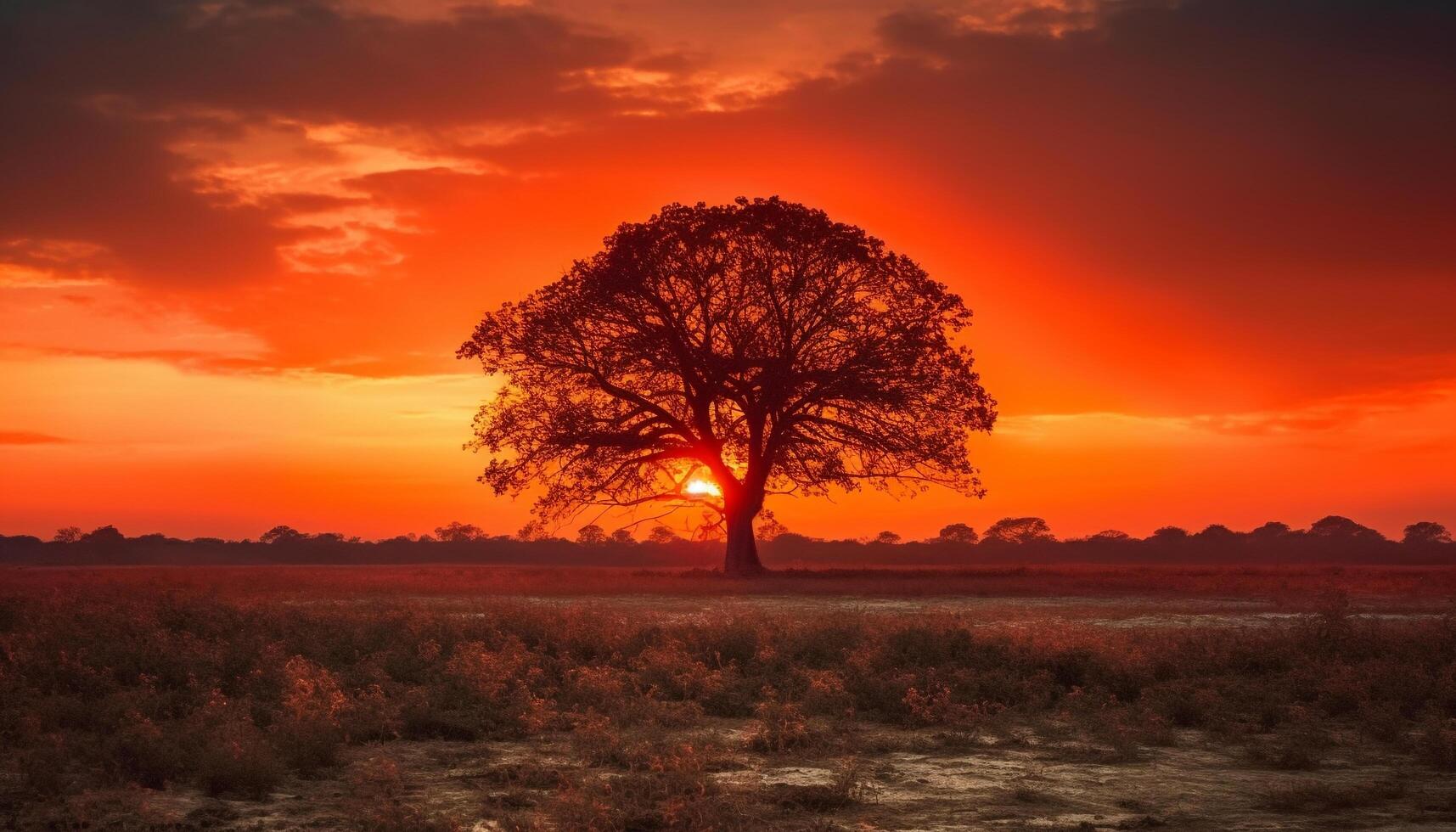 silhouette di acacia albero nel d'oro tramonto generato di ai foto