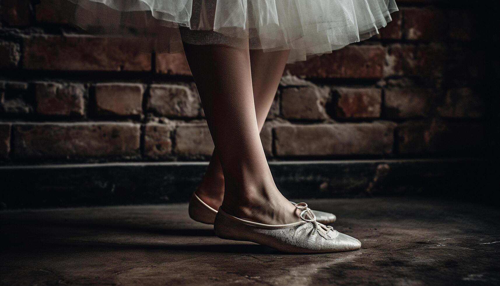 elegante balletto ballerino in piedi su studio pavimentazione generato di ai foto
