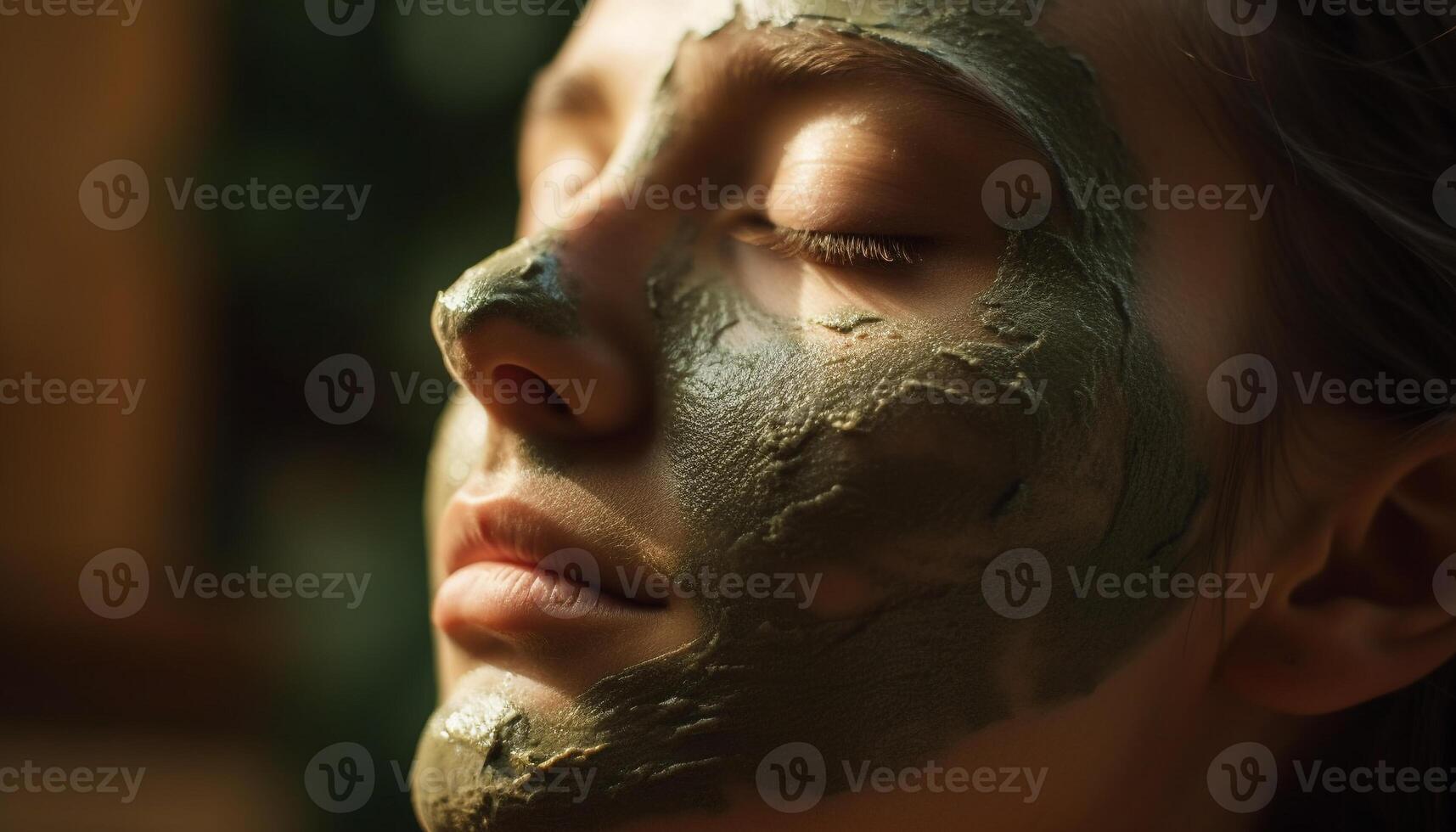 sorridente giovane adulto gode lusso fango terapia generato di ai foto