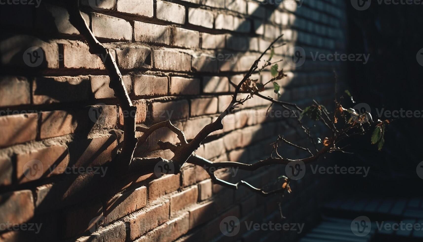 mattone parete con albero ramo ombra modello generato di ai foto