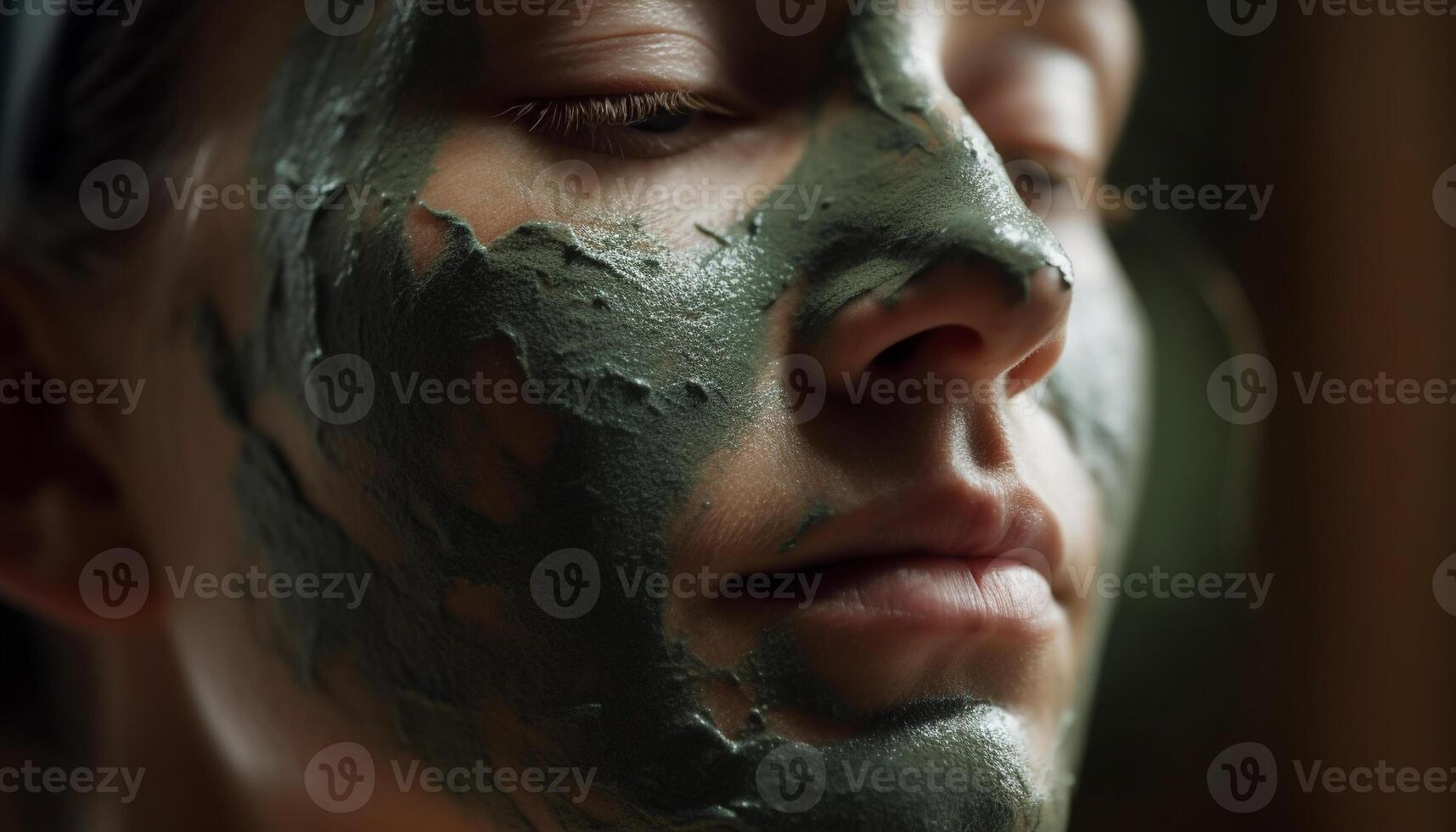 giovane adulto l'applicazione argilla maschera per rilassamento generato di ai foto