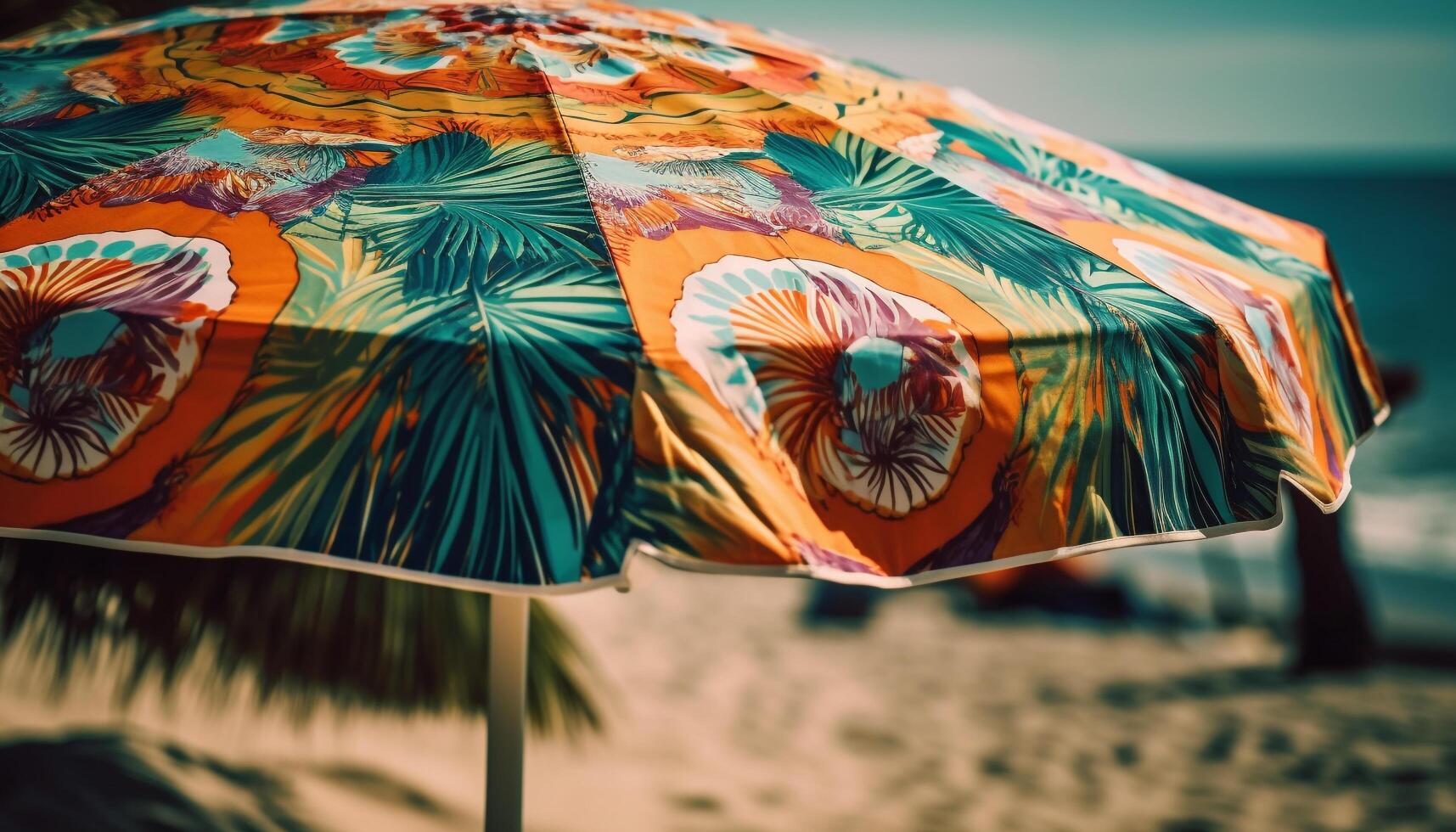 vivace spiaggia ombrello Aggiunge colore per estate vacanze generato di ai foto