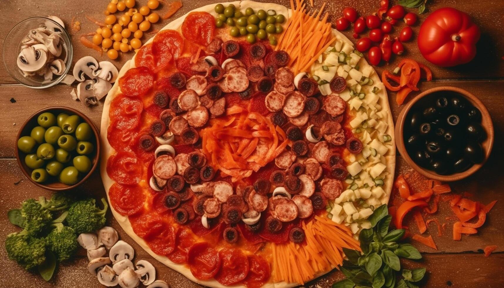 fresco buongustaio pasto con salutare la verdura, carne, e italiano Ciabatta generato di ai foto