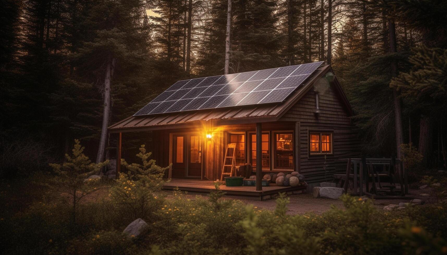 moderno solare energia stazione si illumina rurale paesaggio con sostenibile energia generato di ai foto