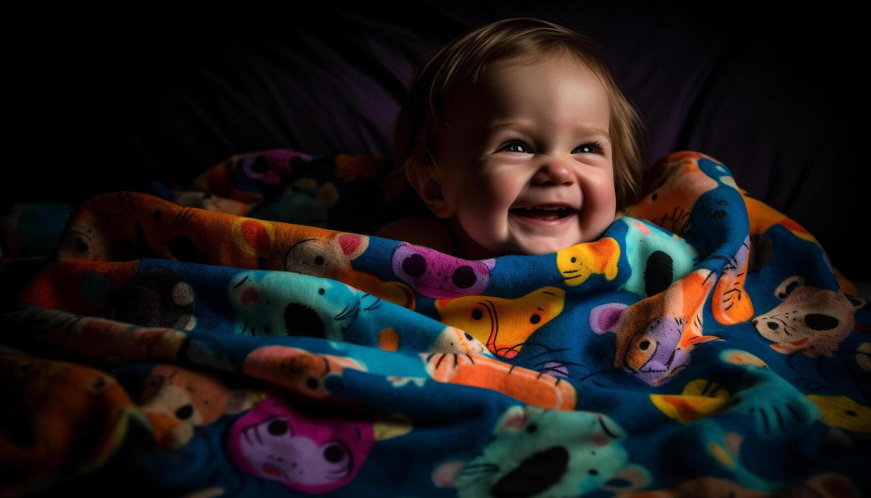 carino bambino sorridente, caucasico etnia, allegro, giocando con giocattolo generato di ai foto