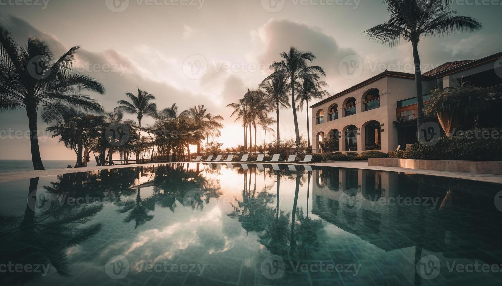 idilliaco lusso ricorrere offerte tranquillo bordo piscina rilassamento nel tropicale Paradiso generato di ai foto