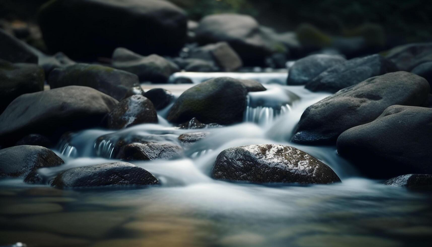 fluente acqua al di sopra di rocce nel tranquillo tropicale foresta pluviale burrone generato di ai foto