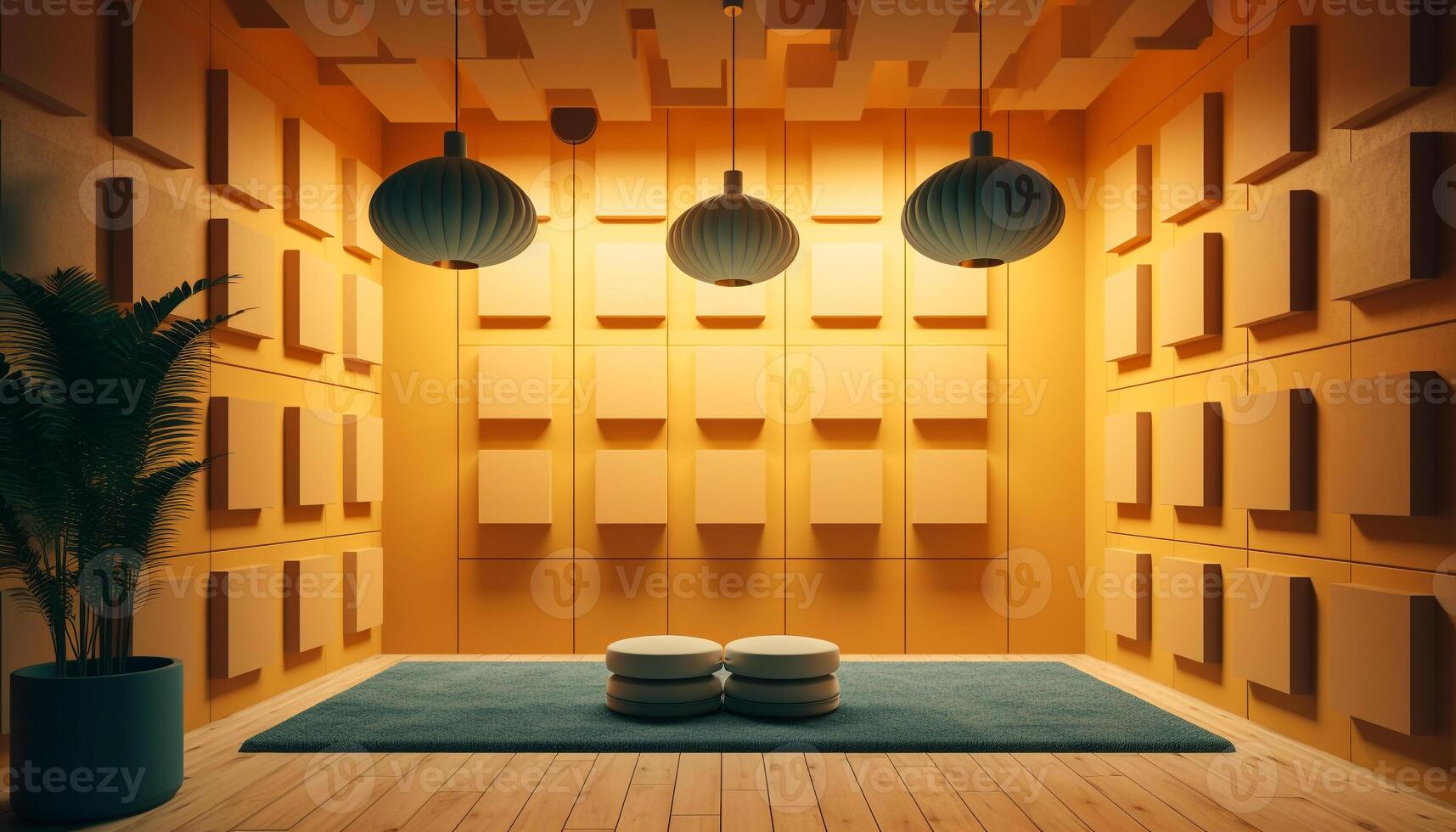 moderno lusso casa interno design con naturale legna pavimentazione e pianta generato di ai foto