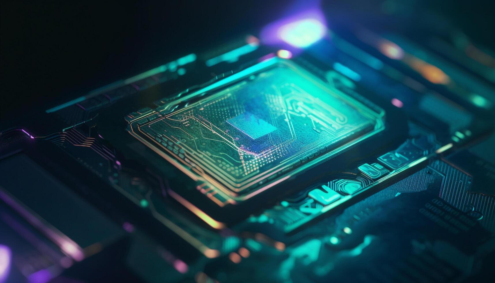 astratto circuito tavola complessità nel blu, un' futuristico computer parte generato di ai foto