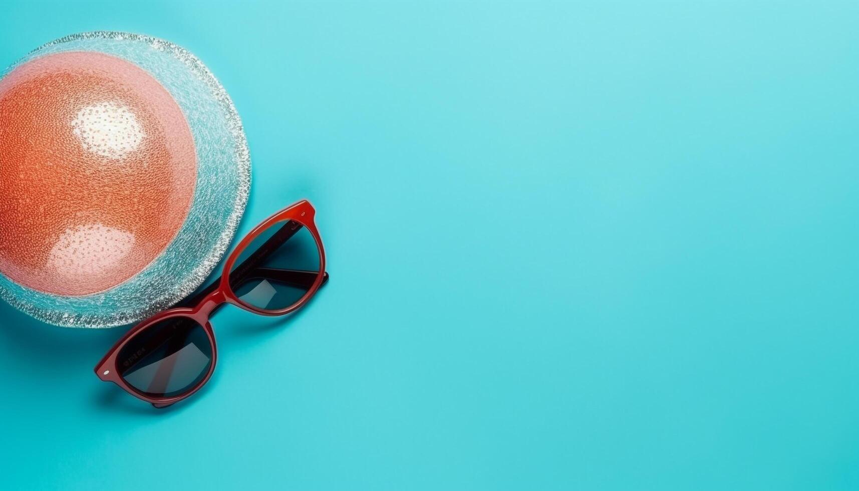 moderno occhiali da sole su blu sfondo, Perfetto per estate vacanze generato di ai foto