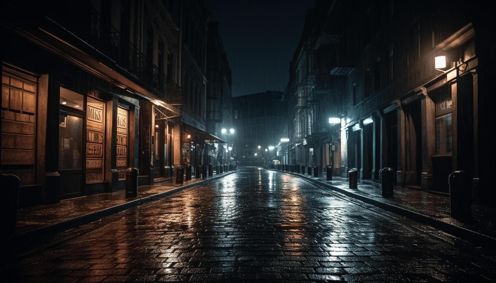 città vita illuminato di strada luci, di fuga punto nel sfondo generato di ai foto